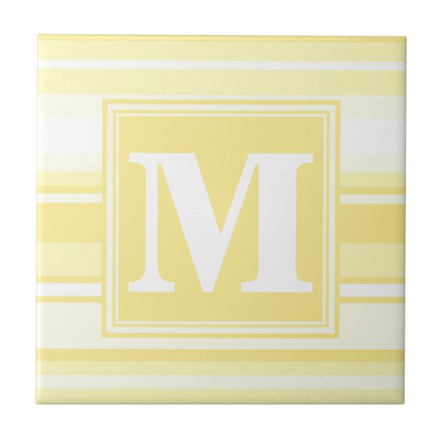 Monogram lemon yellow stripes ceramic tile (Front)