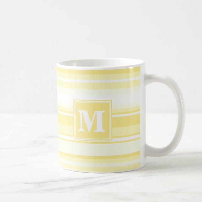 Monogram lemon yellow stripes coffee mug (Right)