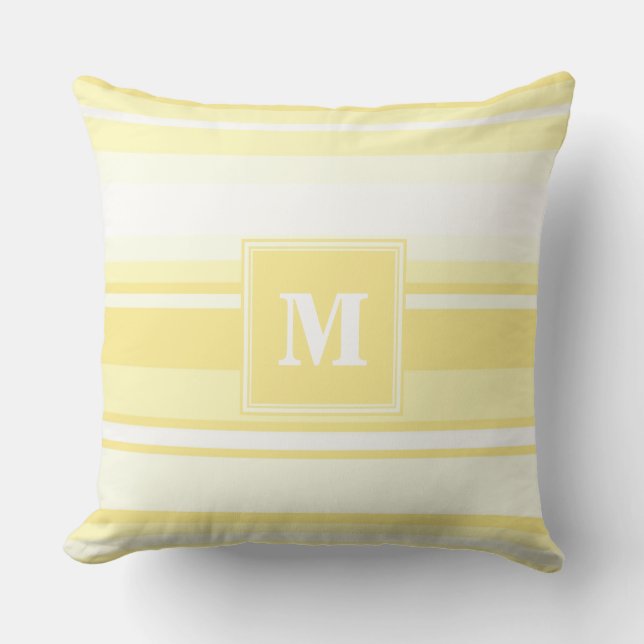 Monogram lemon yellow stripes cushion (Front)