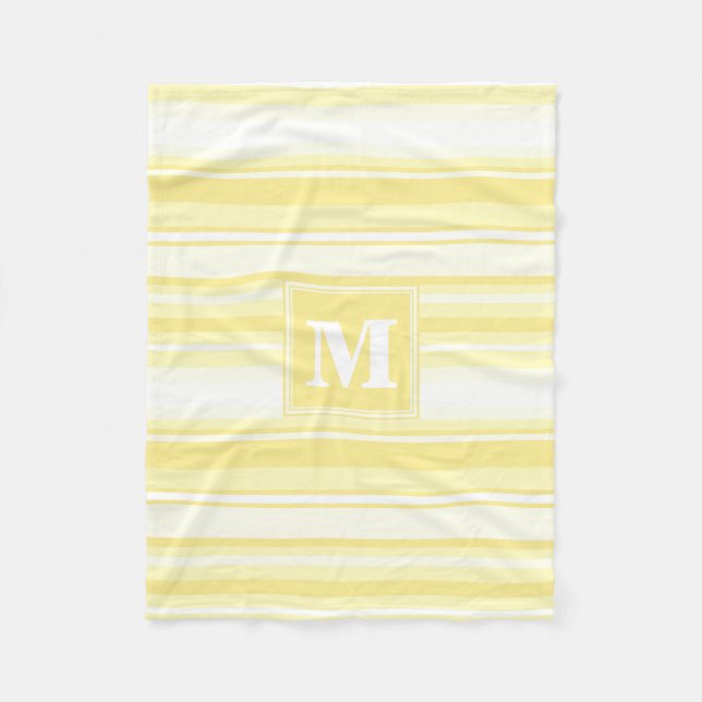Monogram lemon yellow stripes fleece blanket (Front)