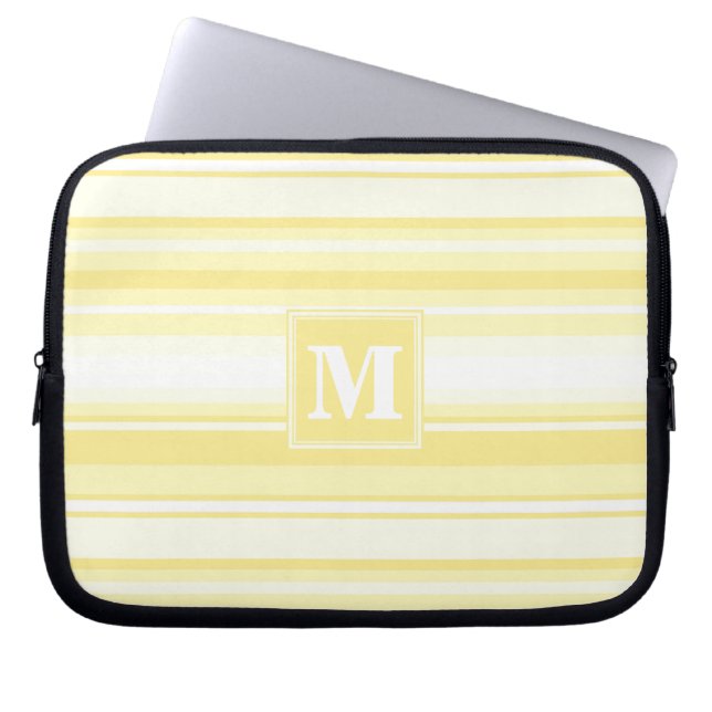 Monogram lemon yellow stripes laptop sleeve (Front)
