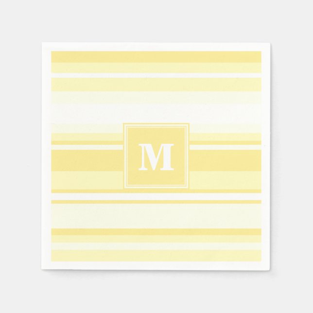 Monogram lemon yellow stripes napkin (Front)