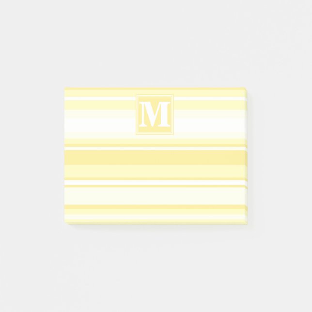 Monogram lemon yellow stripes post-it notes (Front)