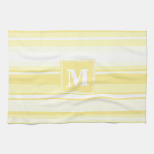 Monogram lemon yellow stripes tea towel