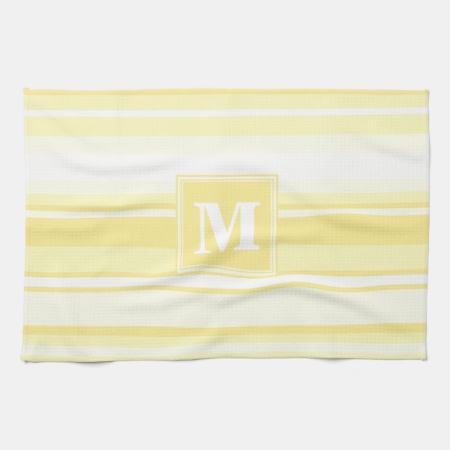 Monogram lemon yellow stripes tea towel (Horizontal)