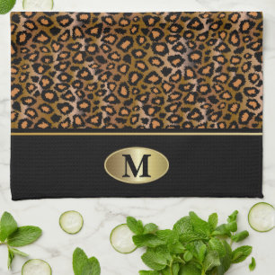 Monogram Leopard Animal Pattern Tea Towel