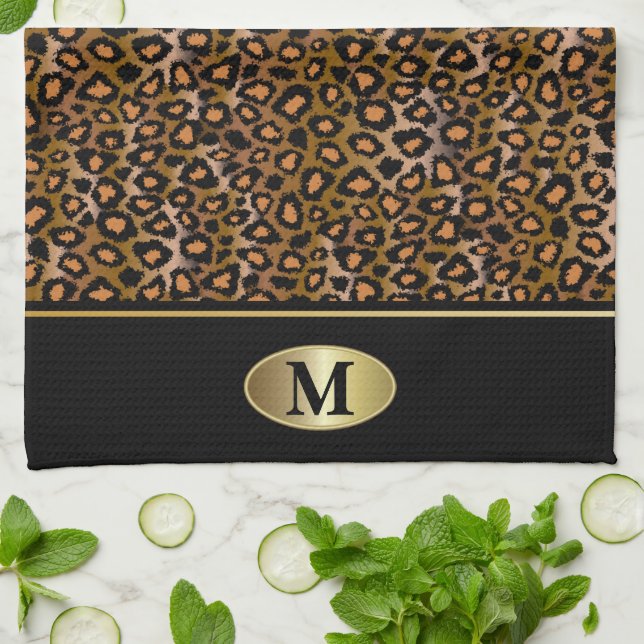 Monogram Leopard Animal Pattern Tea Towel (Folded)