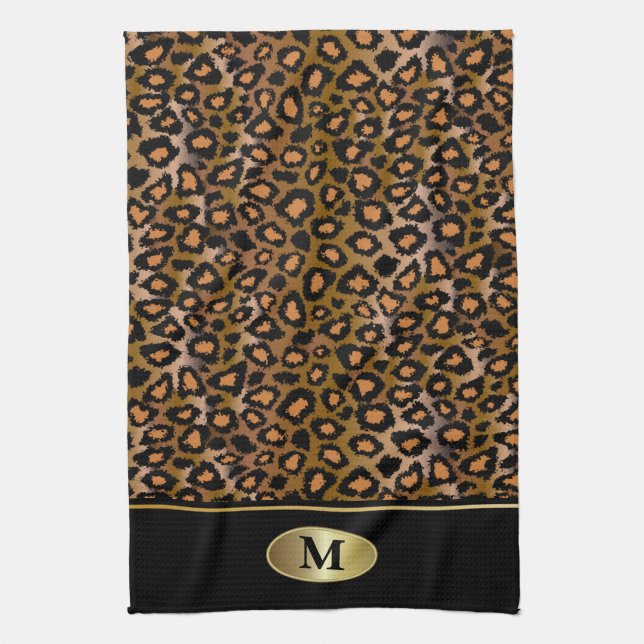 Monogram Leopard Animal Print Tea Towel (Vertical)