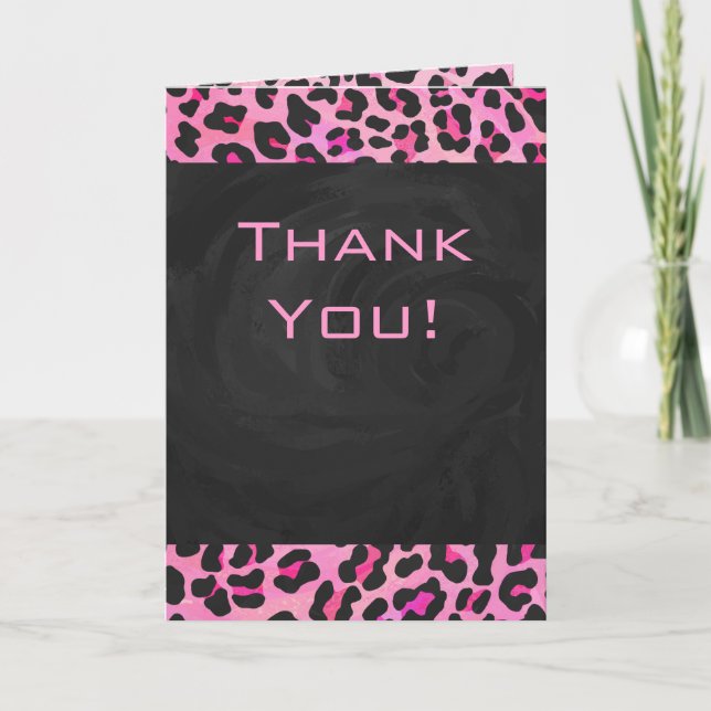 Monogram Leopard Black and Hot Pink Print Card (Front)