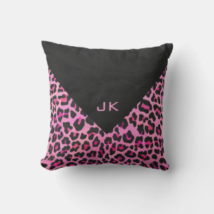 Monogram Leopard Black and Hot Pink Print Cushion