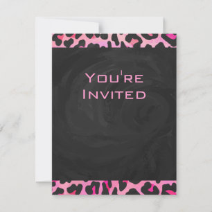 Monogram Leopard Black and Hot Pink Print Invitation