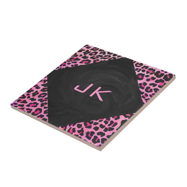 Monogram Leopard Black and Hot Pink Print Tile (Side)