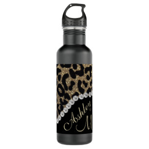 Monogram Leopard Diamon Glitter Stainless Steel Wa 710 Ml Water Bottle