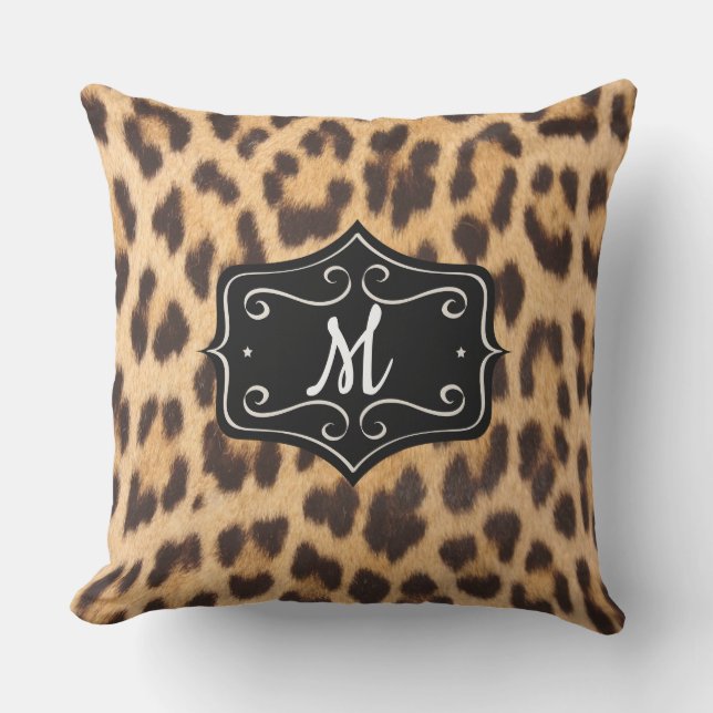 Monogram Leopard Print 20X20 Outdoor Pillow (Front)