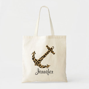 Monogram Leopard Print Anchor Custom Tote Bag