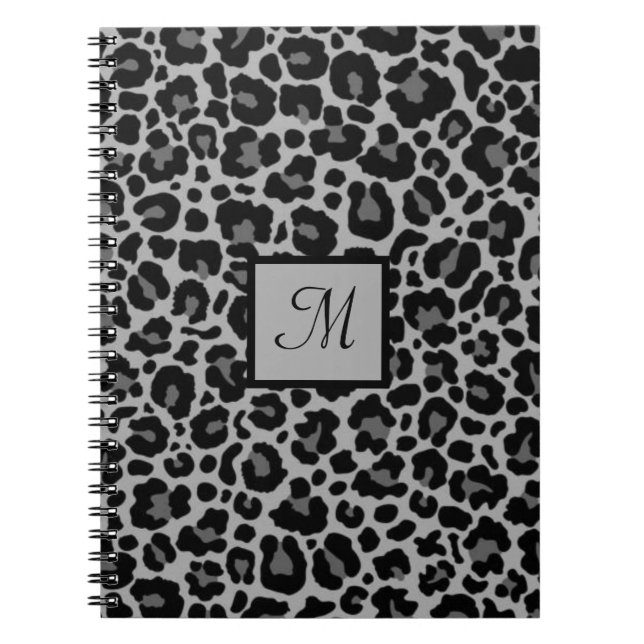 Monogram Leopard Print Animal Cheetah Grey Initial Notebook (Front)
