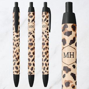 Monogram Leopard Print Brown Black Animal Pattern Black Ink Pen