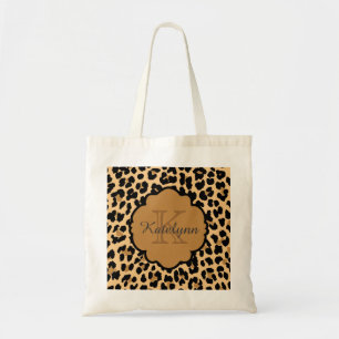Monogram Leopard Print Custom Tote Bag