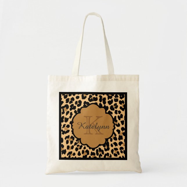 Monogram Leopard Print Custom Tote Bag (Front)