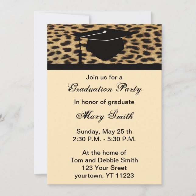 Monogram Leopard Print Graduation Party Invitation (Front)