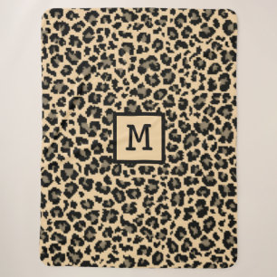 Monogram Leopard Print Initial Elegant Animal Sherpa Blanket