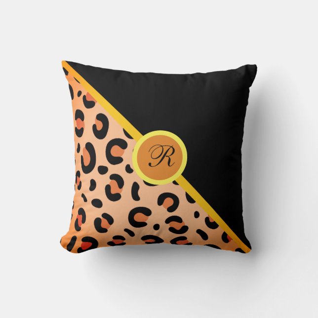 Monogram Leopard Print Two Tone Golden Black  Cushion (Front)