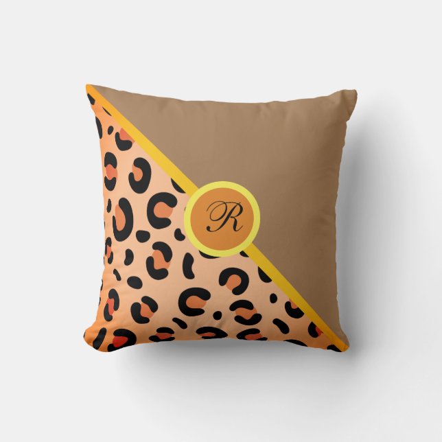 Monogram Leopard Print Two Tone Golden Brown  Cushion (Front)