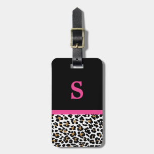 Monogram Leopard Print with Pink Luggage Tag
