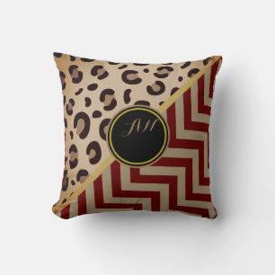 Monogram Leopard Print Zigzag Chevron Two-Tone Cushion