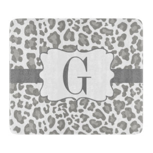 Monogram Leopard White and Grey Cutting Board