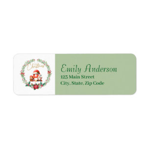 Monogram Letter A Christmas Wreath w/ Santa Claus Return Address Label