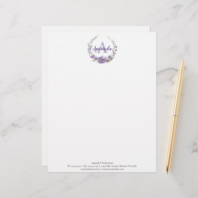 Monogram - letter A, custom Custom Letterhead (Front/Back In Situ)