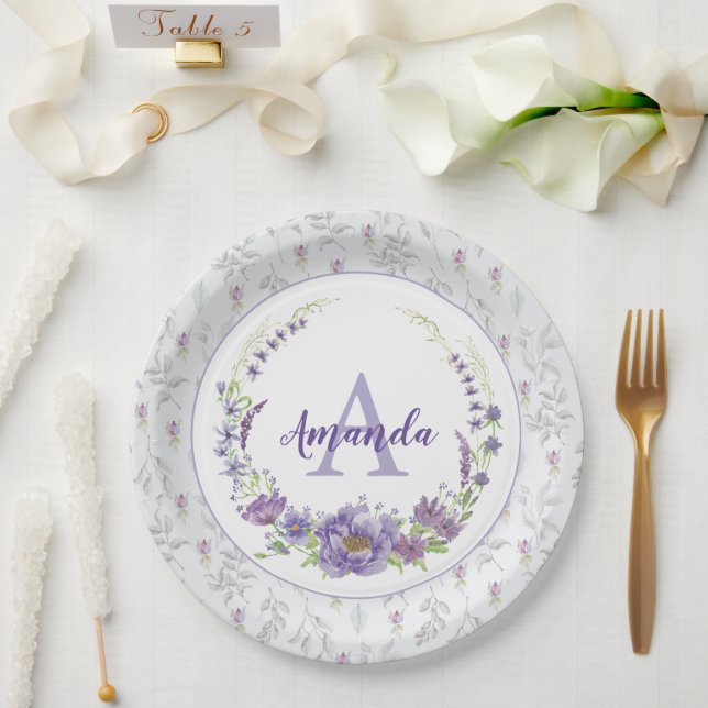 Monogram - letter A, custom Paper Plate (Wedding)