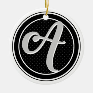 Monogram Letter A Initials Polka Dots Emblem 0955 Ceramic Ornament