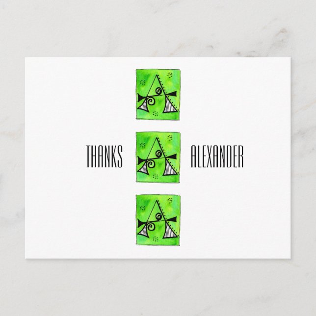 Monogram Letter A Name Whimsical Thank You Postcard (Front)