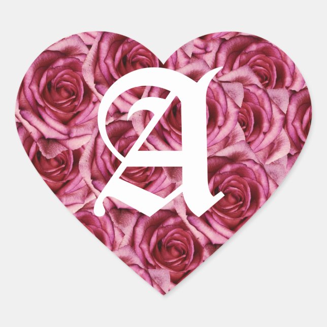 Monogram Letter A Pink Roses Sticker (Front)