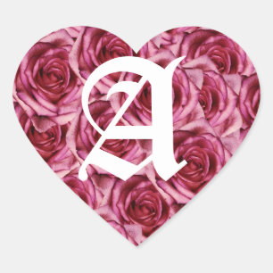 Monogram Letter A Pink Roses Sticker