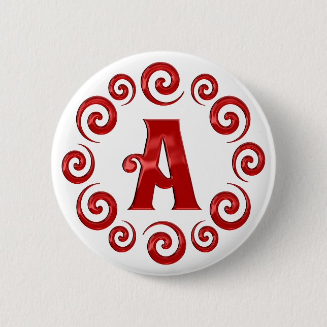 Monogram Letter A  Red 6 Cm Round Badge (Front)