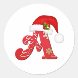 Monogram letter A, Santa hat Christmas  Sticker