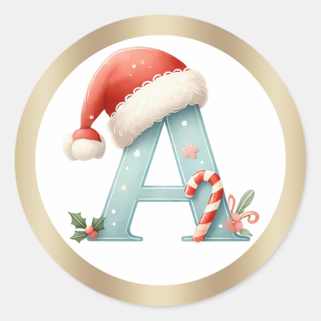 Monogram letter A, Santa hat Christmas  Sticker (Front)