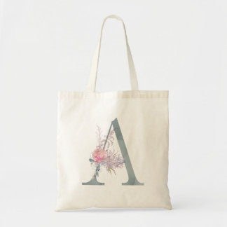 Monogram Letter A Watercolor Floral Tote Bag