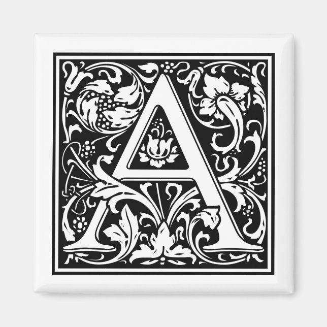 Monogram Letter A William Morris Style Magnet (Front)