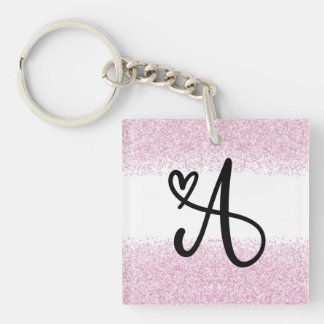 Monogram letter A with brushed pink glitter Key Ring