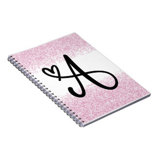 Monogram letter A with brushed pink glitter Notebook
