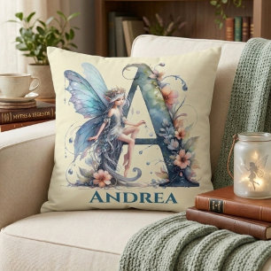 Monogram Letter A With Name Fairy Cushion