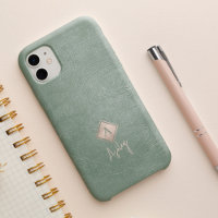 Monogram letter and script name sage leather