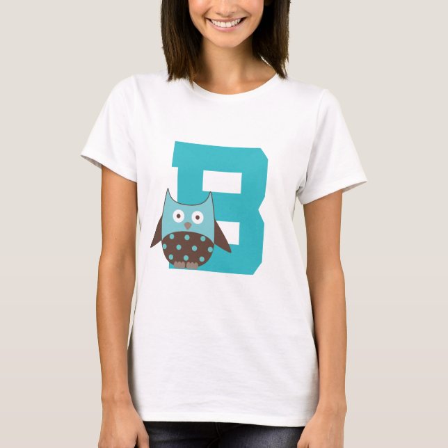 Monogram Letter B Alphabet Owl T-Shirt (Front)