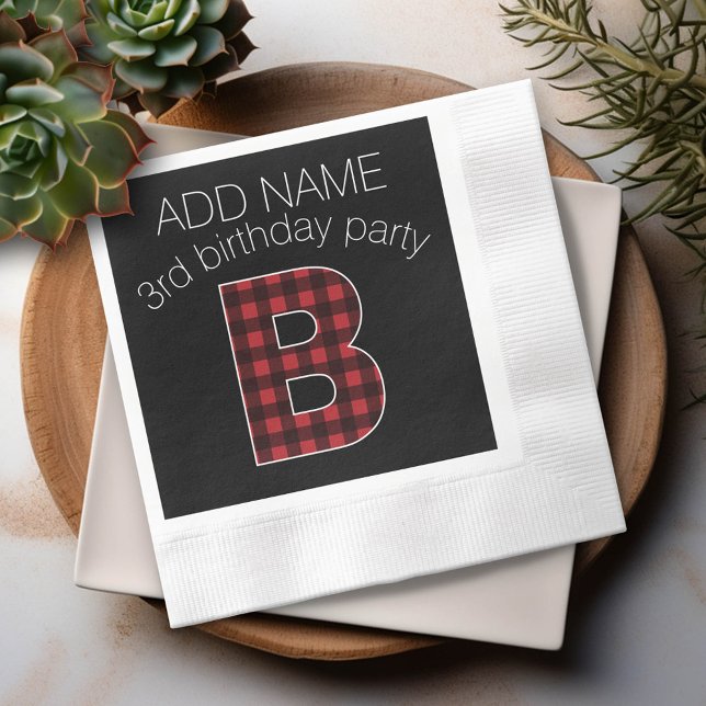 Monogram Letter B - buffalo plaid red black Napkin (Custom Napkin)