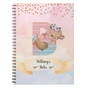 Monogram Letter B Cute Baby Bear Girl Daily Diary Notebook