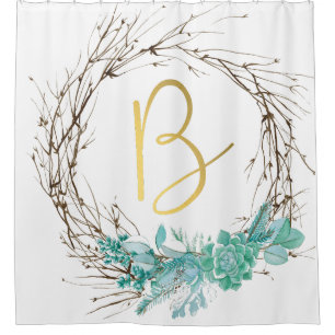Monogram letter B in wreath Shower Curtain